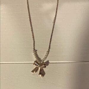 Elegant Pearl and Gold Bow Necklace Coquette